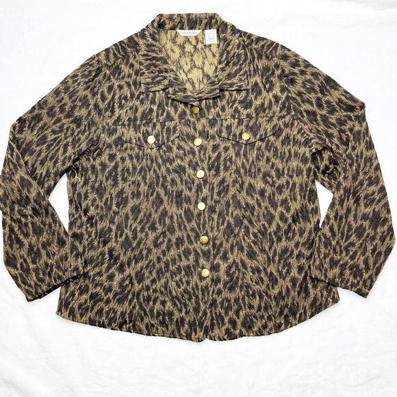LAURA ASHLEY Tan Brown Cheetah Animal Print Button Down Blazer Jacket Large - Picture 2 of 8